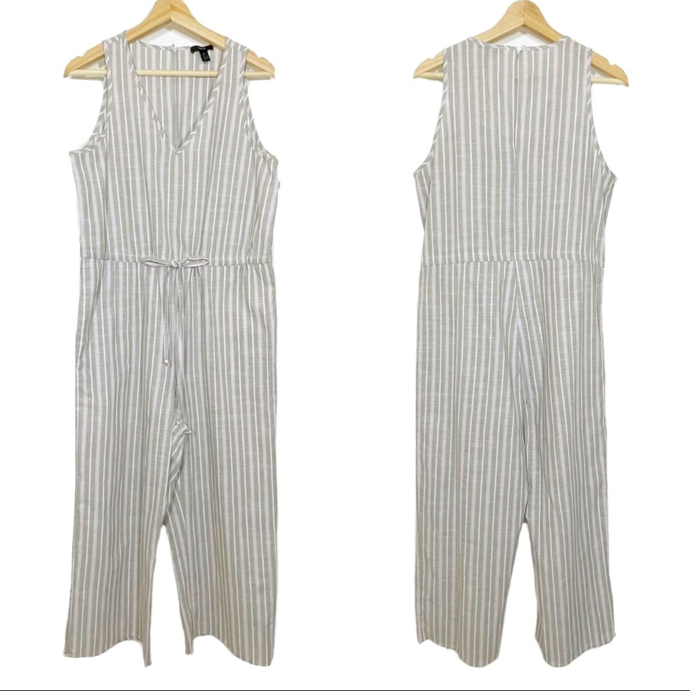 Anthropologie Drew Striped Jumpsuit Sleeveless Cotton Pink Tan Sz M